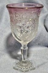 Indiana Daisy And Button Purple Fused Faded Glass Decatur 4 Stemed Glasses 4.5″