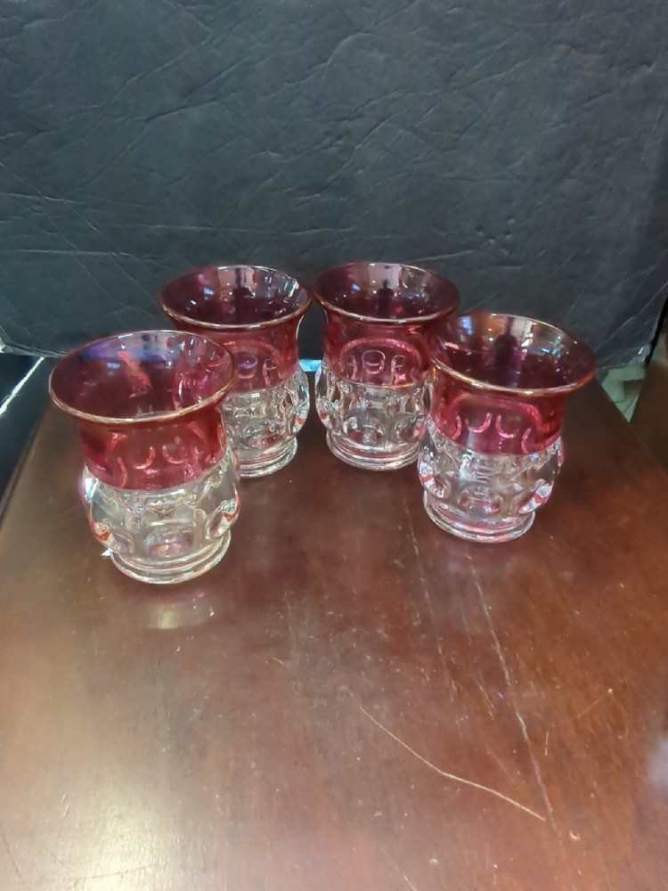 tiffin franciscan Kings Crown Cranberry Flashed Flat Juice Glass set 4 ..