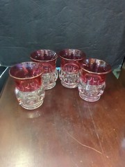 tiffin franciscan Kings Crown Cranberry Flashed Flat Juice Glass set 4 ..