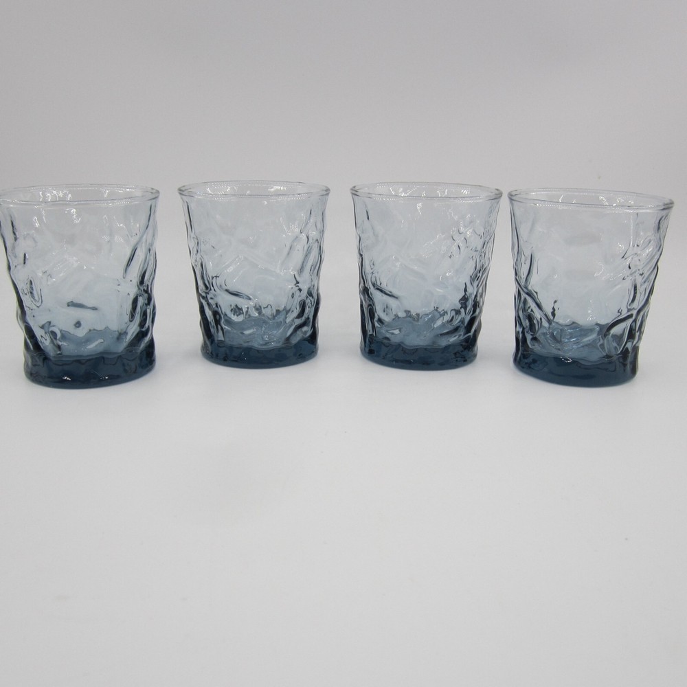 4 Vtg Libbey Aztec Blue 3.5″ Tall Cocktail Whiskey Juice Glasses Old Fashioned