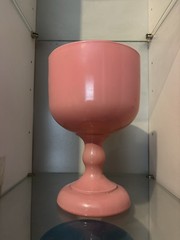 Unmarked Pink & Black Glass Goblet, Zodiac Libra Pattern Round Cup Drinkware