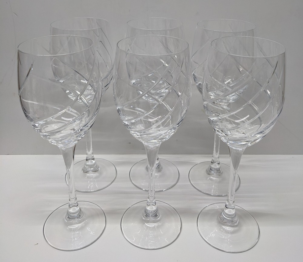 Set of 6 Cristal D’Arques Junon Clear Crystal Wine Water Goblet Glasses 9 3/8″