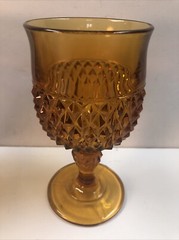 Vintage 3 Indiana Glass Green Diamond Point Stem Goblet 6.5” Tall X 3.5” Mouth