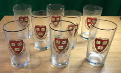 Set Of 8 vtg 1944 HARVARD HIGHBALL Glasses Veritas Crest Silver Rims NOS
