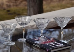 MARTINI TIME! 4 Mis-Matched Vintage Etched Cocktail ~ Martini Glasses