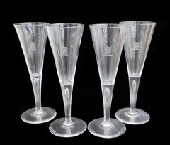 4 Steuben Art Glass Pilsner Goblets in #7924 Teardrop Heraldic Emblem