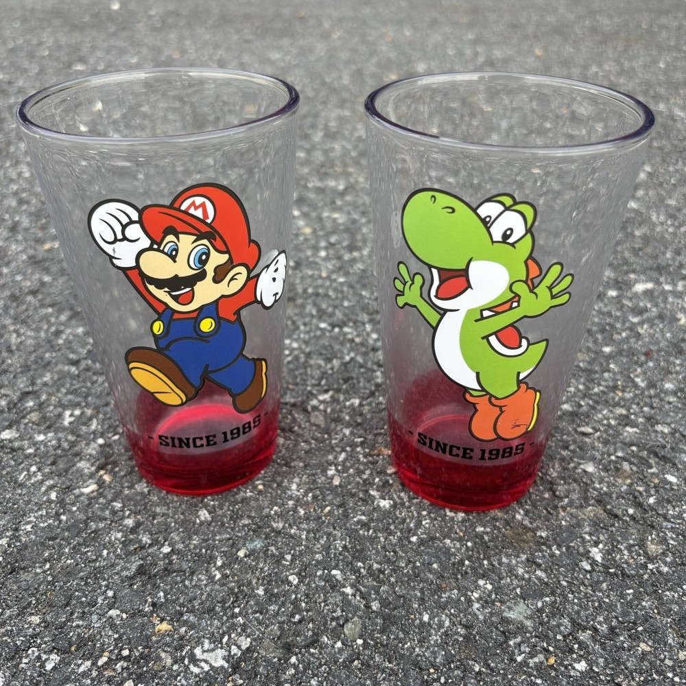Super Mario Bros Since 1985 Vintage Glasses 2 Set