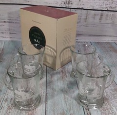 Set of 4 Vintage Libbey Christmas Winter Village Snow Scene Mugs