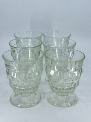 6 Vintage Whitehall by Colony Cubist Clear Footed Tumblers 1970s Drinking Glasse
