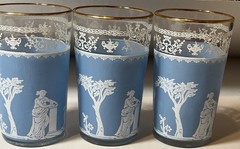 Set Of 3 Vintage Jeanette Wedgwood Blue Hellenic Juice Glasses