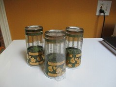 3- Vintage Cera Golden Grapes Green & Gold trim Grape Pattern High Ball glasses