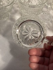 Vintage Clear Glass Punch Bowl Cups/Mugs Lot of 8