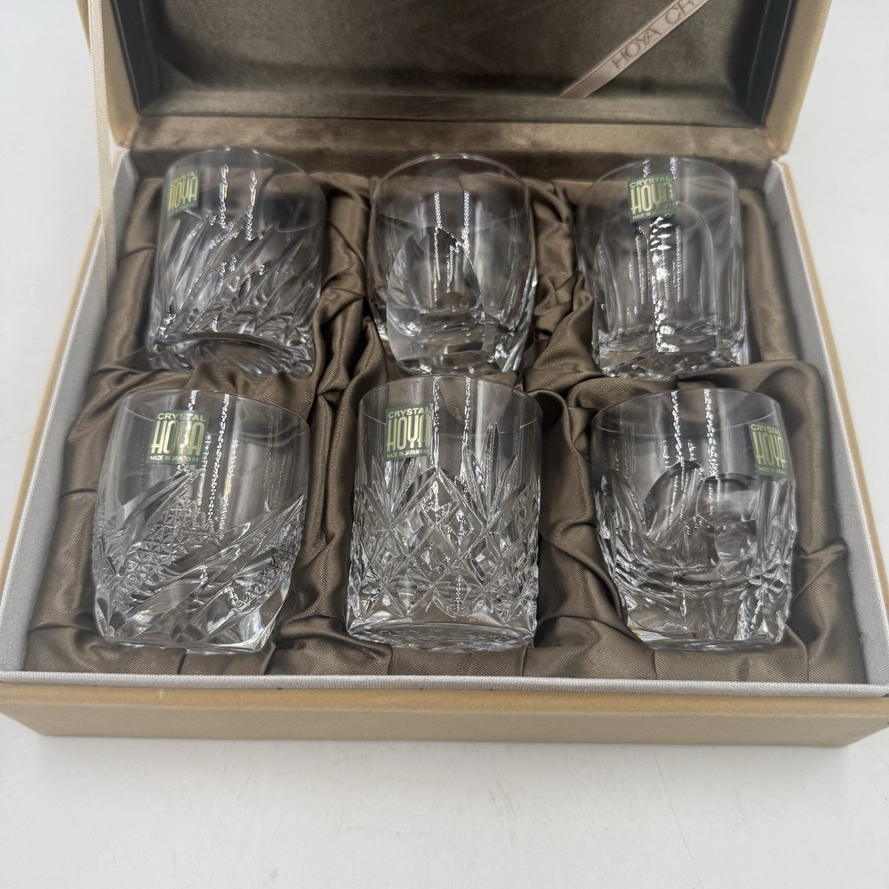 Vintage Hoya Crystal Shot Glasses, Made In Japan, Set Of 6, Boxed Unused
