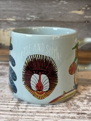 Opalhouse Teal Blue Coffee Tea Mug Cup RISE AND SHINE 16 oz Monkey Leaves