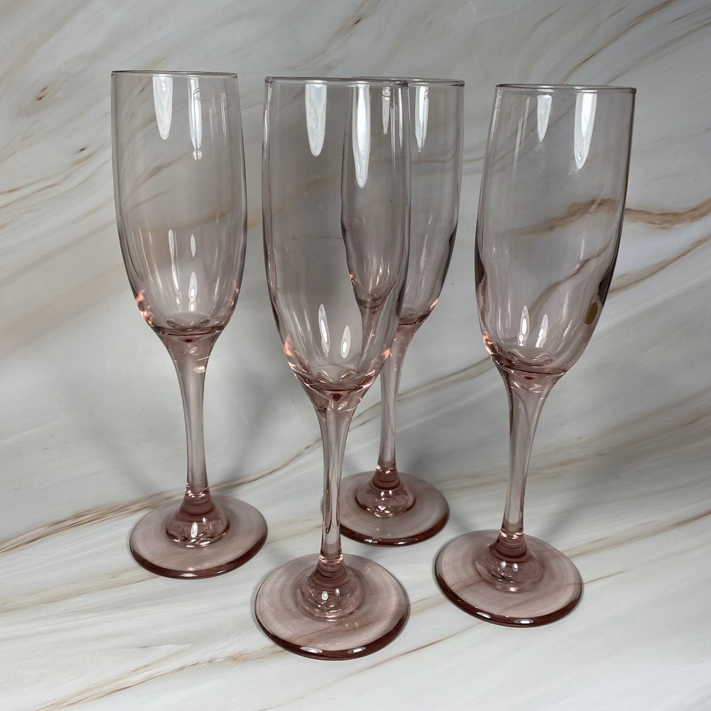 Vintage (4) four Libbey Premiere Pink Long-Stem Champagne Flutes