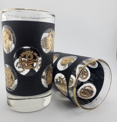 Libbey Black Textured Gold Coins Of The World Tumblers 22k Gold Vintage Set Of2