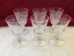Six Vintage Price Crystal 4 7/8” Wine Glasses Cut Plant Design Wafer Stem PCZ1
