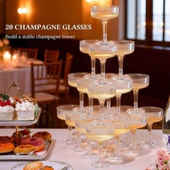 Goodluck 4-Tier Champagne Tower – 20PCS 7oz Clear Plastic Flutes Wedding Party