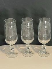 Bohemia Queens Lace Etched Crystal Crystalex Champagne Glasses Set Of 3