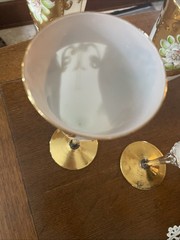 4- Vintage GORGEOUS Gold Hand Painted Murano 9” Wine White Pink Flowers Glasses
