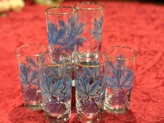 Vtg Libbey Blue Purple Maple Leaf Highball Glasses Gold Rim Set of 6 1960s MCM