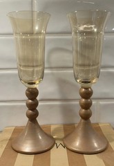 Bombay Co. set of 2 Gold & Amber Champagne Flutes 10” Glasses Made in Poland Box
