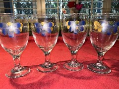 4 MAXAM RARE VINTAGE Italy Libbey Hand Painted Italian New Daisy Goblets 7″ 8oz.