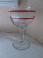 Vintage MCM Tiny Cocktail Glass 3-4 oz. Red & White Stripes 4″ Tall