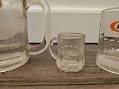 1980s vintage heavy glass A&W collectibles, 3 piece. 4.5 in, 3 in, 1.75 in.