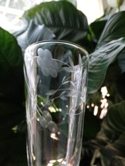MCM Sevron Clear Glass Gray Wheel Cut By Candlelight Flowers Parfait Glass EUC