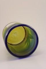Southwest Cobalt Blown Glass Tumbler Hand Painted Desert Cactus Agave Sombrero