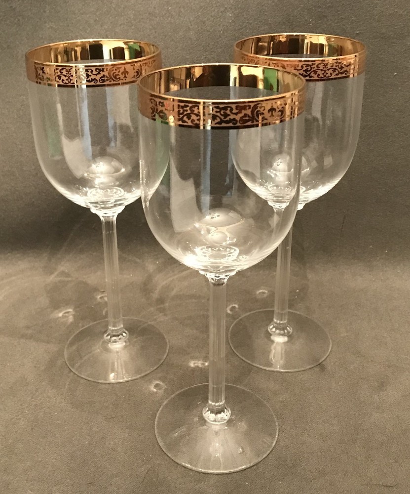 3 LENOX AUTUMN WIDE BAND ENCRUSTED GOLD TRIM WATER GOBLETS GLASSES GLASS