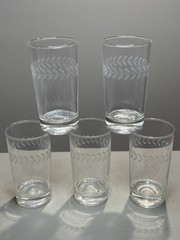 Set of 5 Anchor Hocking Laurel Gray Cut 8 oz Tumblers Etched Glass
