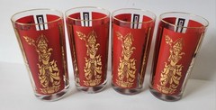 Vintage 1960’s Culvers Red & Gold Siam Thai Goddess Highball Glasses 6.25” Tall