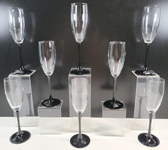 8 Luminarc Domino Signature Black Fluted Champagne Glass Set Cristal France Lot