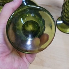 Indiana Whitehall Vintage 6”Tall Avocado GREEN Cubist Drinking Glass Footed 1