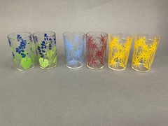 Lot 6 Vtg Kraft Swanky Swigs Juice Drink Glasses Floral Graphics 3.5″~Pre-Owned