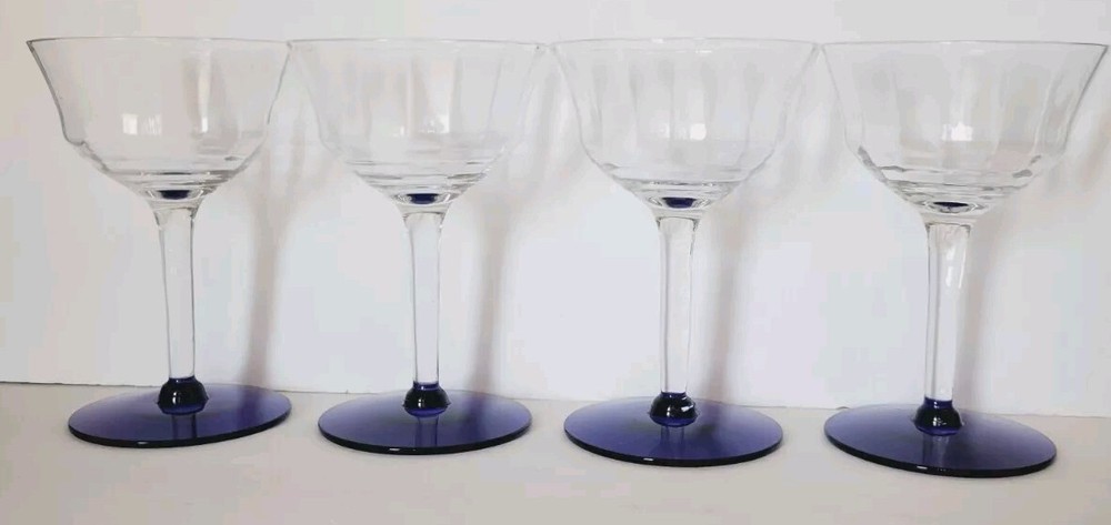 Sherry Cordial Glasses Stemmed Cobalt Blue Bottom Set Of 4 4oz 5.25″ EUC