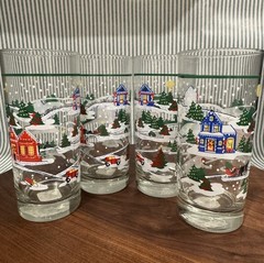 Vintage Libby Christmas Snow Village Glasses set of 4