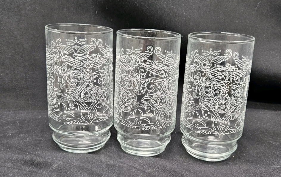 Vintage Indiana Glass Flat Tumbler Recollection White Decal 12 ounce