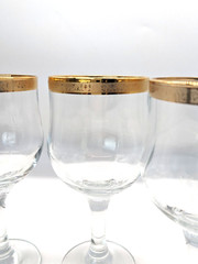 Set of 4 Vintage Celeni Mid Century 22 kt. Etched Gold Rim/Trim Wine Goblets