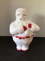 RARE VTG FOSTORIA AMERICAN MILK GLASS *SANTA CLAUS* COOKIE JAR HOLDING TOY SACK