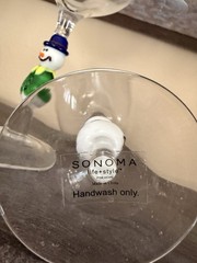 Hand Blown Art Glass Christmas SNOWMAN Stem Goblets Set Of 2 Colorful Holiday