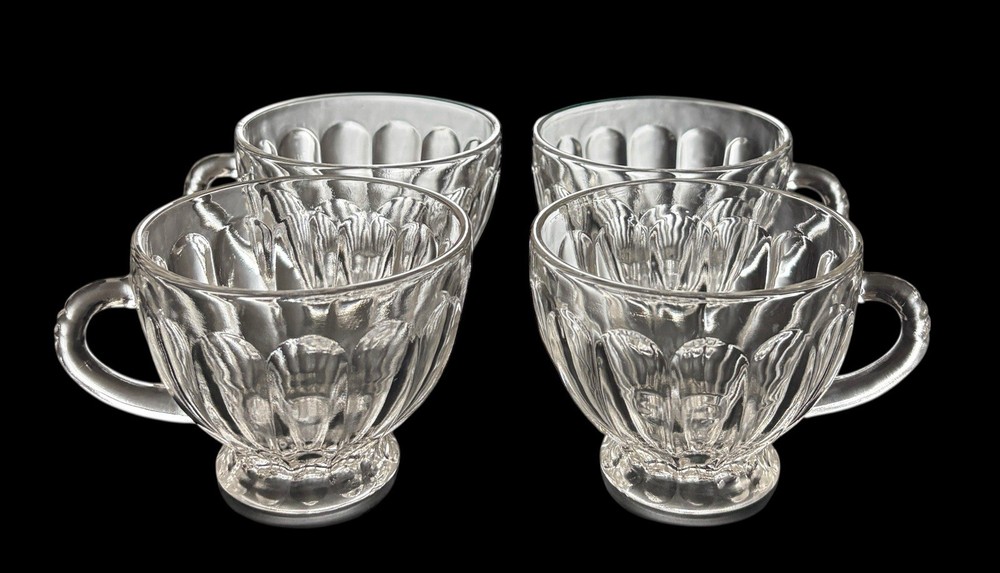 Set Of 4 Vintage Anchor Hocking Colonial Panel Punch Bowl Cups Clear Glass