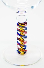 SINGLE HANDBLOWN COLORED CANE STEM WINE GLASS, SIGNED JAMES NADAL, NY ARTIST