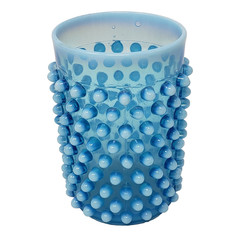 Vintage MCM Blue Opalescent Hobnail Art Glass Tumbler 4″ Drinking Glass Vanity