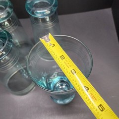 Vintage Icy Blue Etched Banded Glasses Tumbler 7″ Tall Set of 4