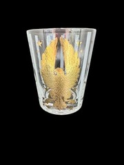 GAY FAD VINTAGE MCM DOUBLE OLD FASHIONED GLASSES GILT EAGLES W/ STRIPES SET OF 9