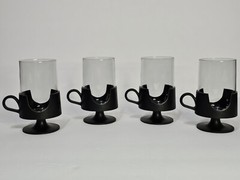 Vintage Set of 4 Glas-Snap by Corning Black and Smoke Glass Glasses MCM