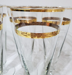 Vintage MCM Libbey Gold Laurel Leaf Border and Rim, Twisted Stem, Pilsner, (6)